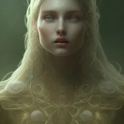 volumetric rootpunk environment and background, beautiful, holy and divine and elite very young european female cleric face portrait, detailed eyes, vines in light flowing hair, realistic shaded perfect face, fantasy, ambient occlusion, backlight, intricate complexity, fantasy character concept, realistic shaded volumetric lighting, 8k, colour-washed colors, colorful, art and illustration by sam curry