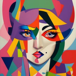 a painting of a woman with a colorful face, a cubist painting by Romero Britto, featured on pixiv, cubism, picasso, cubism, fauvism