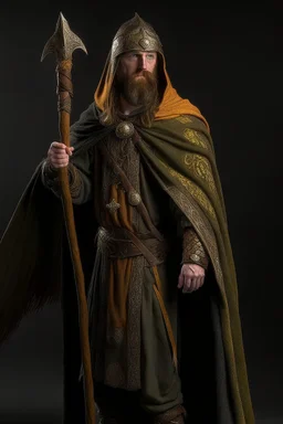 celtic spear warrior with cloak