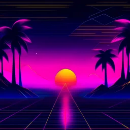 twilight memories, synthwave pistures style, with neon lights and the sun far away