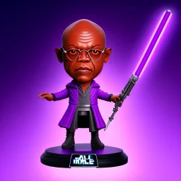 Bald mace windu Samuel Jackson purple bobblehead with boots, pommel, purple jedi, shadowy, knees