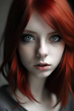 Girl with red and black hair and grey eyes