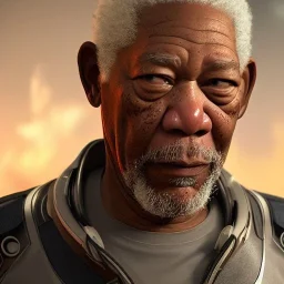 Morgan Freeman sad and crying in space suit cyberpunk very detailed cinematic unreal engine photo realistic