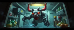 final boss pork sloth demon in the fridge space craft in the style of fantasy art