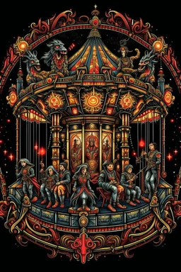 Horror Movie ornate Carousel Design, T-Shirt Design, fantasy art, digital painting, clean dark background, 8K, HDR