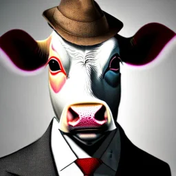 A cow wearing a suit and tie