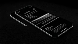 a 3d black & white website flowing out of a photo realistic iphone 14 screen, left side perspective, dark ambience