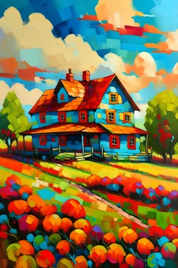 Cuadro estilo farmhouse de un campo argentino a color