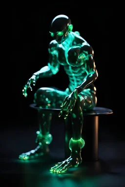 detailed photos of something full body creature humanoid made entirely of otherworldly luminescent and translucent liquid materials, sitting down metallic bonsai,realistic style, infinite ultra high definition image quality and rendering, infinite image detail, infinite realistic render, infinite realistic RTX global