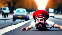 french canadian dancing over a hat that is laying on the road