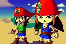 Cartoony and muscular Captain Jack Sparrow, Legend Of Zelda: Wind Waker style, stylized, colorful, adventurous.