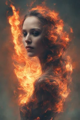 art piece portraying a woman with burning edges, {{creating a surreal and mesmerizing visual experience}}, (captivating digital art portraying woman with burning edges:1.4), (surreal and mesmerizing visual experience:1.5), (captivating and fiery ambiance:1.3)