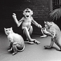 Old photo of monkey with dancing cats