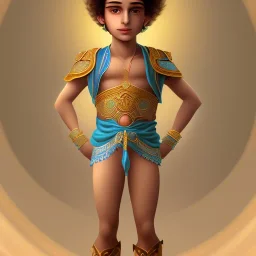 beautiful 12 year old arabic boy with curly hair and light blue eyes dressed in short loincloth