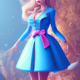 "Alice in the wonderland"blonde woman, purpurin, minimal latex dress, oversize velvet coat, gradient color, BLUE, PINK, CYAN, neon, insanely detailed, 16k resolution, perfect eyes, cinematic smooth, intricate detail