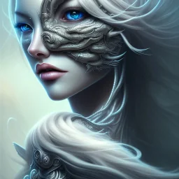 fantasy magic, intricate, sharp focus, illustration, highly detailed, digital painting, concept art, matte, masterpiece head sexy front view black blonde beauty space lady silver carp skin one head blonde nature night