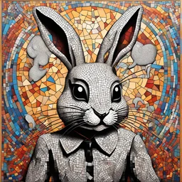 Pop street surrealism, mosaic art, banksy and Salvador Dali, sinister surreal rabbit