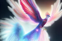 a detailed illustration of a phoenix with shiny red wings and long glowing sparkly body, luminescent body, glinting spread wings, realistic, soft and smooth glowing wings, soft feathers, macro lens, sharp focus, meticulously detailed, soft studio lighting, smooth blurred gradient background, 64k