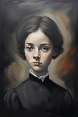 Young Emily Dickinson portraiture by Wolfgang Alt, oil on canvas, Fine Art, Abstract, Conceptual, Figurative, Dark color palette, high quality,