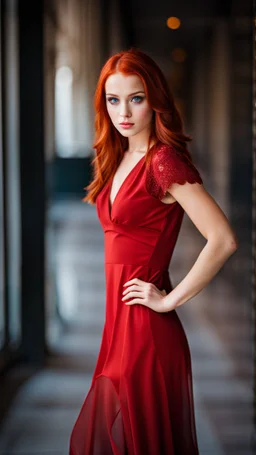 portrait of a pretty young girl with red hair and heterochromia eyes