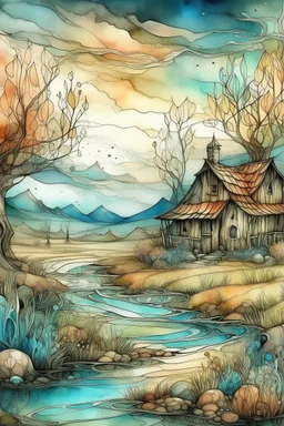 The place where the Dream and its followers live. Watercolor, fine drawing, beautiful landscape, pixel graphics, lots of details, pastel aqua colors, delicate sensuality, realistic, high quality, work of art, hyperdetalization, professional, filigree, hazy haze, hyperrealism, professional, transparent, delicate pastel tones, back lighting, contrast, fantastic, nature+space, Milky Way, fabulous, unreal, translucent, glowing