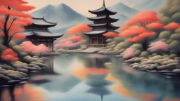 Japanese painting, relaxation, luxury, dream world, calm beauty, symmetry, fantasy world, magic, beautiful composition, exquisite detail