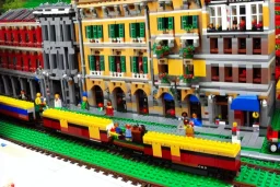 Train lego in lego Italian town lego