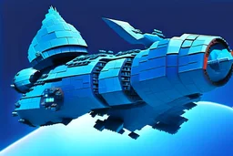 Blue Spaceship, Over Planet, Modern Spaceship, Blocky,