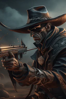 Bosch nightmares paint inf style Title: " cowboy with his gun towards “ insanely detailed octane render trending on artstation, 8k artistic photography, photorealistic concept art, soft natural volumetric cinematic perfect light, chiaroscuro, award-winning photograph, masterpiece, oil on canvas, Raphael, Caravaggio, Greg Rutkowski, people, beksinski, Giger