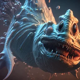 fluid ink angler fish creature, unreal engine 5, 8k resolution, photorealistic, ultra detailed