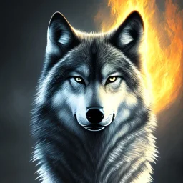 fantasy black wolf with flames around him