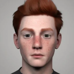 short redheaded boy with a long face and freckles , realistic, 8k,