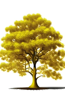 A spreading deciduous tree with a golden trunk