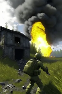 create realistic image of DAYZ game with explosion