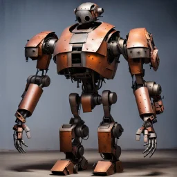 trash mech suit, human-sized, made of scrap metal, small, cockpit, light rust, round