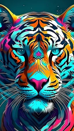 Futuristic tiger with facemask, colorful ,powerful nuclear jungle art ,Hyperrealistic stunning Master piece