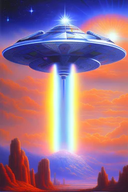 intergalactic very beautiful ufo rainbow futurist,mother ship pleiadien,crystal and light