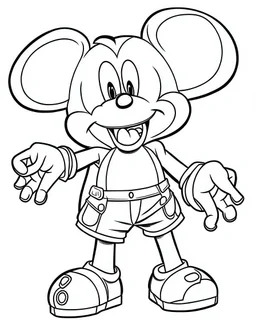 outline art for Mickey Mouse coloring page, Japanese manga style, cartoon style, cute face, white background sketch style, full body is a must, only use outline, clean line art, no shadow, bold outline