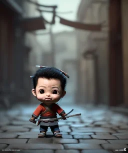 little boy samurai. shadows, Brent Weeks, Night Angel, cobblestone street alley, highly detailed, hyper-detailed, beautifully color-coded, insane details, intricate details, beautifully color graded, Cinematic, Color Grading, Editorial Photography, Depth of Field, DOF, Tilt Blur, White Balance, 32k, Super-Resolution, Megapixel, ProPhoto RGB, VR, Halfrear Lighting, Backlight, non photorealistic rendering