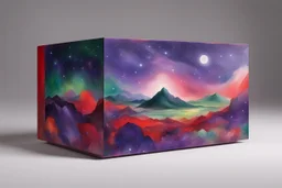 beautiful paintings of purple and green space on red rectangular box