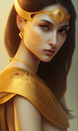 Arab young woman ,Arabic features، cute, beautiful, black eyes,Natural contours, real skin ,Modest Arabic style dress، head and shoulders portrait, cinematic, 8k, resolution concept art portrait by Greg Rutkowski, Artgerm, WLOP, Alphonse Mucha dynamic lighting hyperdetailed intricately detailed