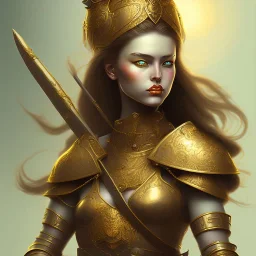 lady warrior with gold top and flower