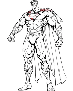 real massive Superman help, coloring page, no leaves, full body (((((white background))))), only use an outline., real style, line art, white color, clean line art, white background, Sketch style