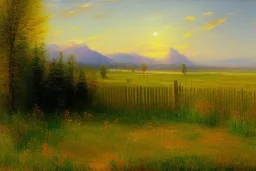 Sunny day, distant mountains, fence, max liebermann impressionism painting