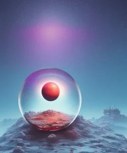 colorful planets inside a snow crystal ball, ink, poster, acrylic, beksinski