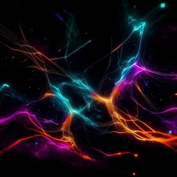 an abstract representation of connecting souls, dark neon colours, sparks flying, night time, photo quality