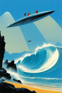 [illustration by Roger Dean futuristic neo-dada] Le surf, c’est la liberté, Gauches ou droites, il faut les écouter, Je les suis, je suis debout, Elles me guident, je les allonge.