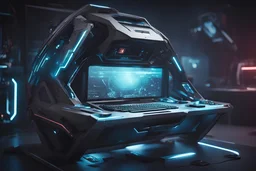 realistic photo of a futuristic alien's gaming computer , light , sci-fi mood