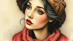 old European ink print Felt needle Bromoil print woman pastel Flux Schnell