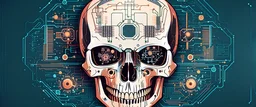 FLAT VECTOR LAYERED IMAGE OF CYBERNETIC SKULL PARTS IN A SCHEMATIC